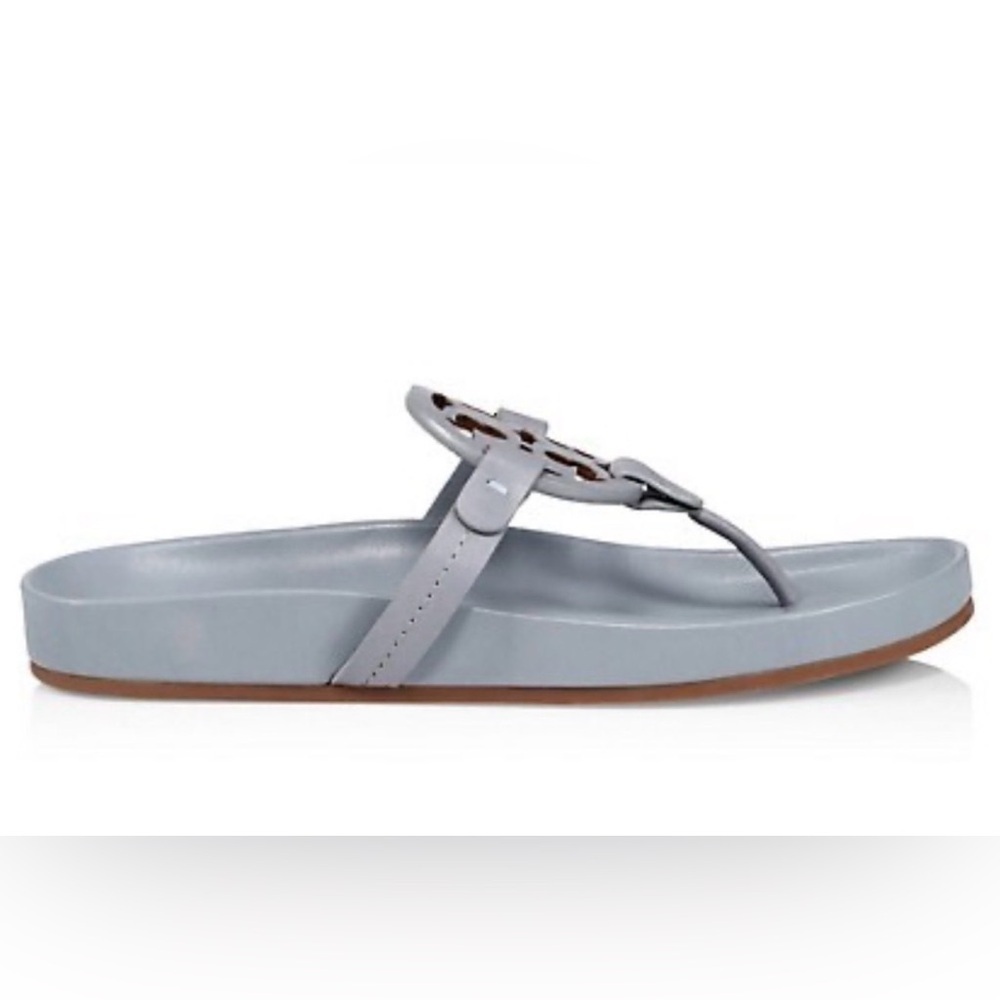 Tory Burch Light Gray Miller Thong Sandal with Logo 9.5